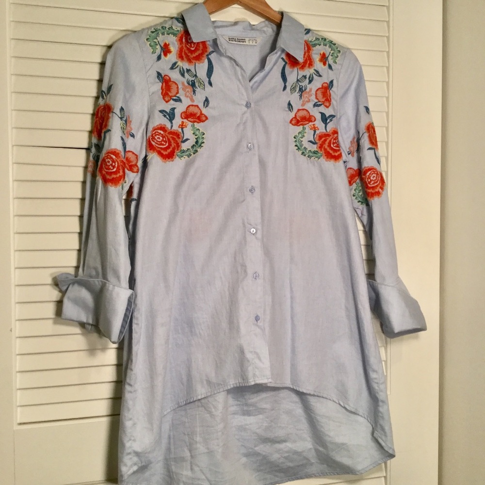 Zara Embroidered Denim Blouse - Picture 3 of 8